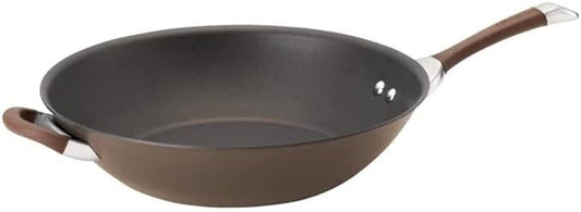 Circulon Symmetry Hard Anodized Nonstick Stir Fry / Wok Pan with Helper Handle - 14 Inch, Chocolate by Circulon