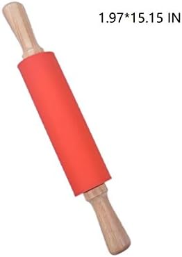 Silicone Rolling Pin Non Stick Surface,Rolling Pins For Baking With Wooden Handle,Dough Roller For Pizza,Bread,French Fondant,dough,Pie Cookie,Handmade Noodles1.97X15.15 (Red) - Image 5