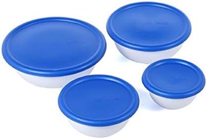Sterilite 07479406 8 Piece Covered Bowl Set, White & Blue - Image 5