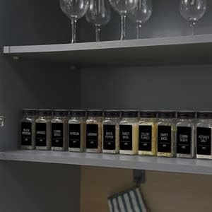 Churboro 66 Spice Jars with 547 Labels- Glass Spice Jars with Black Metal Caps, 4oz Empty Spice Containers with Shaker Lids, Funnel, Chalk Pen, Square Seasoning Bottles for Spice Rack, Drawer, Cabinet - Image 6