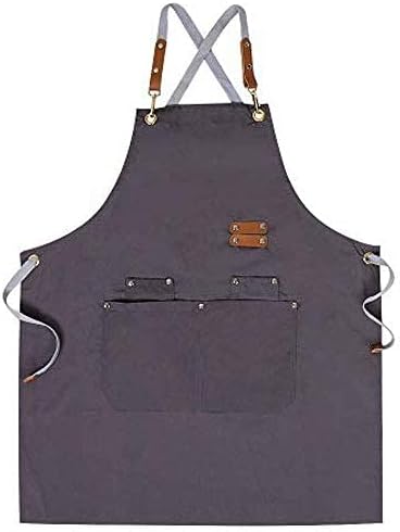 Mignongirl Chef Apron,Cross Back Apron for Men Women with Adjustable Straps and Large Pockets,Canvas,M-XXL (Grey) by Mignongirl
