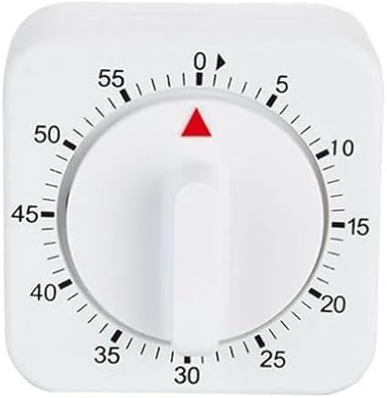 White Timer Clock Square 60-Minute Mechanical Kitchen Timer Wind up Visual Cooking Clock with Loud Alarm No Batteries Required Ideal for Cooking Baking and Kitchen