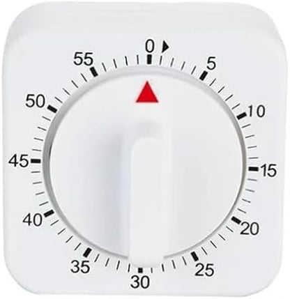 White Timer Clock Square 60-Minute Mechanical Kitchen Timer Wind up Visual Cooking Clock with Loud Alarm No Batteries Required Ideal for Cooking Baking and Kitchen