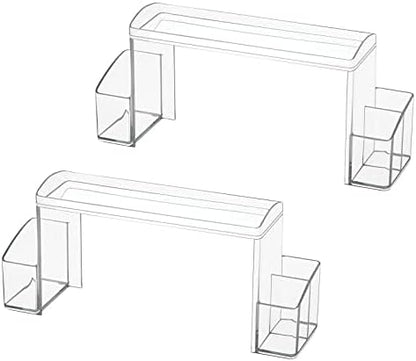 mDesign Small 2-Tier Plastic High-Rise Bathroom Cabinet Organizer - Vitamin Bottle, Medicine, Makeup Storage Shelf for Sink, Counter, and Vanity - Perfect for Hair Product Organization - 2 Pack, Clear