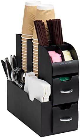 Mind Reader Cup and Condiment Station, Countertop Organizer, Coffee Bar, Kitchen, Stirrers, 5.35" W x 11.25" L x 11.15" H, Black (Pack of 8) by MindReader