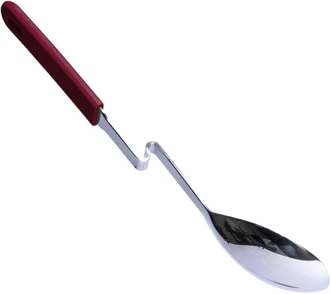 Souper Cubes + Lori Greiner No Mess Stainless Steel Cooking Spoon with Silicone Handle - Stainless Steel Serving Spoon No Mess Design Hooks on Side of Any Pot - Cranberry - Image 2