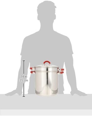 EXCELSTEEL 12 Qt Multifunction Stainless Steel Pasta Cooker with Encapsulated Base, Vented Glass Lid, and Riveted Silicone Covered Handles, 10"D x 13.75"W x 14"H - Image 6