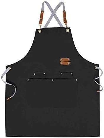 Mignongirl Chef Apron-Cross Back Apron for Men Women with Adjustable Straps and Large Pockets,Canvas,M-XXL,Black - Image 2