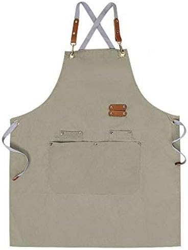 Mignongirl Chef Apron,Cross Back Apron for Men Women with Adjustable Straps and Large Pockets,Canvas,M-XXL (Beige) - Image 2