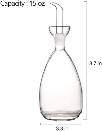 Affogato Glass Oil Bottle with Spout, Olive Oil Dispenser Vinegar Drizzler Pourer Stopper Pot, Soy Sauce Vinegar Cruet Non Drip Heat-Resistant for Cooking Kitchen Restaurant BBQ (15 oz)