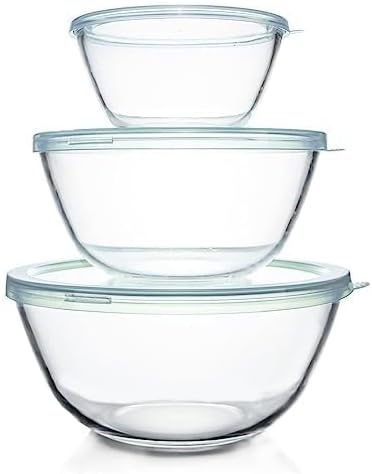 Luvan Glass Mixing Bowls with Lids Set(4.5QT, 2.7QT, 1.1QT)-Large Glass Mixing Bowls, Clear Salad Bowl for Baking, Cooking, Serving, Food Prep, 3PC Nesting Bowls for Kitchen Storage & Dishwasher Safe - Image 2