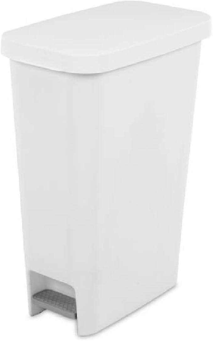 Sterilite 10588004 Slim Stepon Wastebasket, White, 11 Gallon by Sterilite