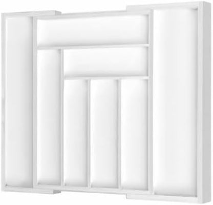 Pipishell Bamboo Expandable Drawer Organizer for Utensils Holder, Adjustable Cutlery Tray, Wood Drawer Dividers Organizer for Silverware, Flatware, Knives in Kitchen, Bedroom, Living Room (White) - Image 9