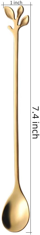 AnSaw 6-Piece Elegant Gold Leaf Long Handle Teaspoons - 7.4" Stainless Steel Stir Spoons for Coffee & Tea, Perfect for Mixing & Stirring - Image 2