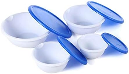 Sterilite 07479406 8 Piece Covered Bowl Set, White & Blue - Image 6