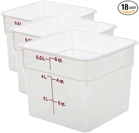 Cambro 6SFSPP190 CamSquare Storage Container, Translucent, 6 qt. (Pack of 3) by CambroManufacturing