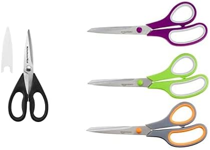 KitchenAid All Purpose Kitchen Shears with Protective Sheath for Everyday use, Dishwasher Safe Stainless Steel Scissors with Comfort Grip, 8.72-Inch, Black and Amazon Basics Multipurpose, Comfort Grip, PVD Coated, Stainless Steel Office Scissors, 3-Pac...