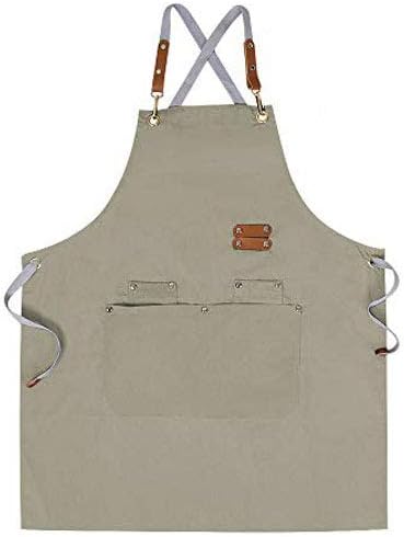 Mignongirl Chef Apron,Cross Back Apron for Men Women with Adjustable Straps and Large Pockets,Canvas,M-XXL (Beige) - Image 4