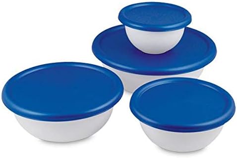 Sterilite 07479406 8 Piece Covered Bowl Set, White & Blue - Image 4