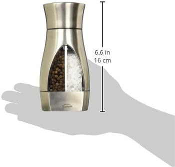 Trudeau Stainless Steel Manual 2-in-1 Salt and Pepper Mill - 7.5-Inch Space-Saving Grinder with Durable Carbon Steel Pepper Grinder and Rust-Proof Ceramic Salt Grinder - Adjustable Grind Settings