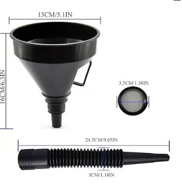 Plastic Oil Funnel Set, 5-Piece Automotive Funnels with Flexible Hose, Red and Black, for Cars, Boats, Gas Transfer