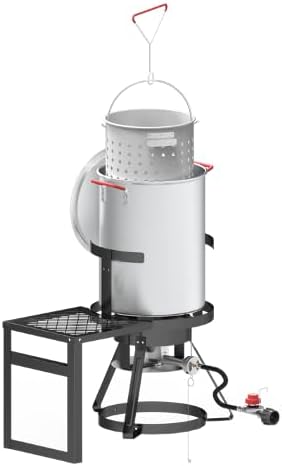 Fire Riot 30Qt Turkey Fryer with Basket, Outdoor Propane Deep Fryers Burner Stand, 50,000BTU Cast Iron Burner, Steamer and Seafood Boiler Set, Black