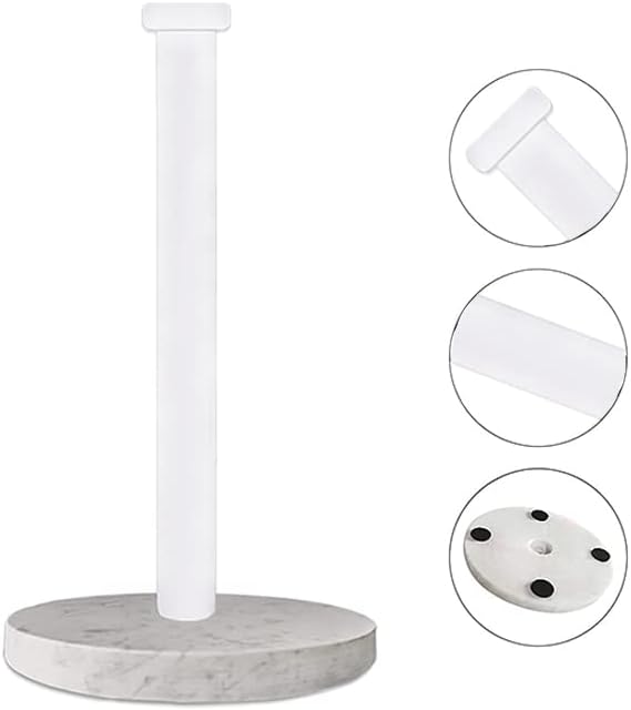 Paper Towel Holder Countertop, Standing Paper Towel Roll Holder for Kitchen Bathroom, with Weighted Marble Base for One-Handed Operation (White), White Marble Paper Towel Holder - Image 3