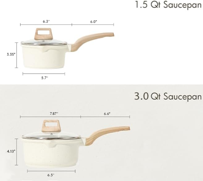 CAROTE 1.5Qt & 3.0Qt Sauce Pan Sets with Lid Cooking Pots Nonstick Saucepans Cookware Set with Pour Spout Small Kitchen Pot, Induction Comptable, Easy to Clean, PFOA FREE (White Granite) - Image 2