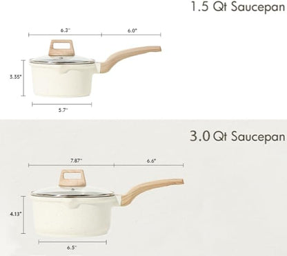 CAROTE 1.5Qt & 3.0Qt Sauce Pan Sets with Lid Cooking Pots Nonstick Saucepans Cookware Set with Pour Spout Small Kitchen Pot, Induction Comptable, Easy to Clean, PFOA FREE (White Granite) - Image 2