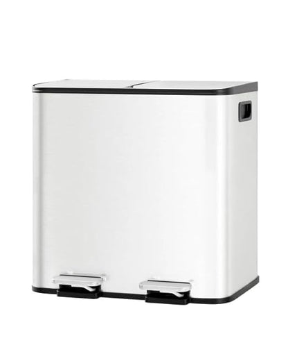 Garvee Trash Can, 2 x 4 gal (2 x 15 L) Garbage Can for Kitchen Dual Compartment Recycling Kitchen Step Trash Bin, Stainless Steel Trash and Recycle Bin Combo with Soft-Close Lid, White by Garvee