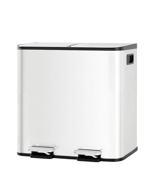 Garvee Trash Can, 2 x 4 gal (2 x 15 L) Garbage Can for Kitchen Dual Compartment Recycling Kitchen Step Trash Bin, Stainless Steel Trash and Recycle Bin Combo with Soft-Close Lid, White by Garvee