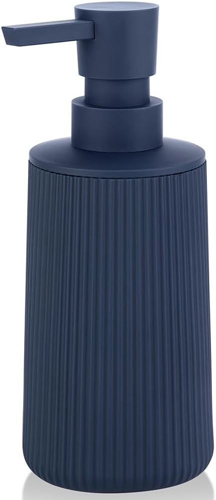 Small Soap Dispenser for Bathroom and Kitchen, Modern Farmhouse Striped Style Plastic Hand Soap Dish Soap Dispenser with Pump Matte Blue by KellyHome