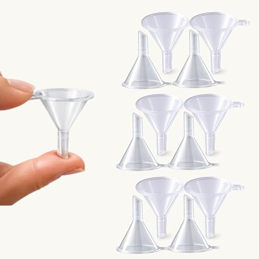 Mini Funnels Set, Small Clear Plastic Funnel with 6mm Narrow Spout for Filling Tiny Bottles, Essential Oils, Perfume, Capsules, Powder, Spices, Sand Art & Lab – Food Grade Heat Resistant (12, mini) by Unknown
