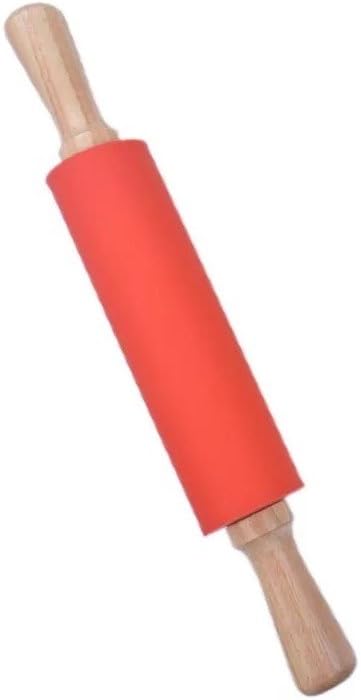Silicone Rolling Pin Non Stick Surface,Rolling Pins For Baking With Wooden Handle,Dough Roller For Pizza,Bread,French Fondant,dough,Pie Cookie,Handmade Noodles1.97X15.15 (Red) by NASNAIOLL