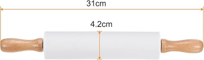 HARFINGTON Silicone Rolling Pins for Baking 12.2 Inch Non-Stick Silicone Surface Wooden Handle Rolling Pin Small Roller Playdough Rolling Pins for Fondant Kitchen Dough Pizza, White