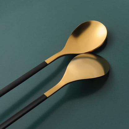 AnSaw 6-Piece Elegant Black & Gold Leaf Long Handle Teaspoons - 7.4" Stainless Steel Stir Spoons for Coffee & Tea, Perfect for Mixing & Stirring - Image 7