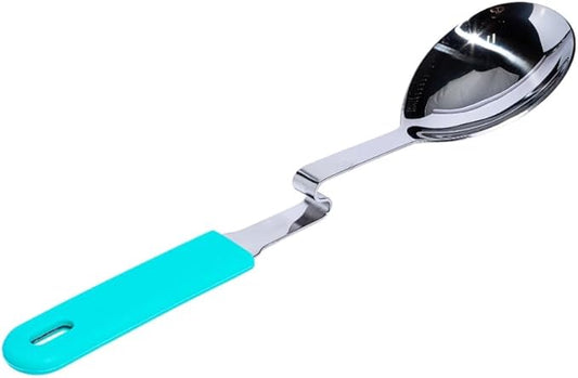 Souper Cubes + Lori Greiner No Mess Stainless Steel Cooking Spoon with Silicone Handle - Stainless Steel Serving Spoon No Mess Design Hooks on Side of Any Pot - Aqua by SouperCubes%C2%AE