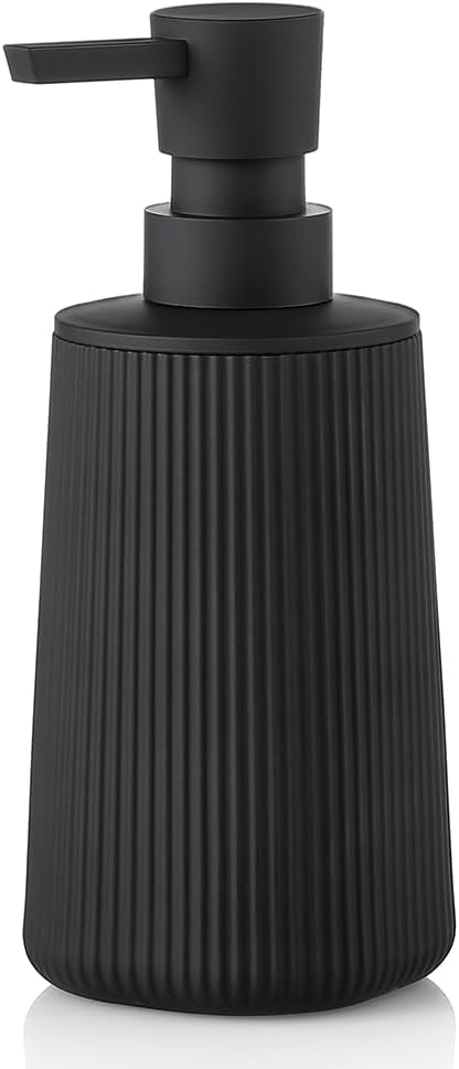 Small Soap Dispenser for Bathroom and Kitchen, Modern Farmhouse Striped Style Plastic Hand Soap Dish Soap Dispenser with Pump Matte Black by KellyHome