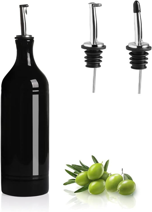 Sweejar Large Ceramic Olive Oil Dispenser Bottle, Opaque Oil Cruet Protects to Reduce Oxidation, Suitable for Storage Vinegar, Soy Sauce & Other Liquids, Pack of 1, 24 Fl Oz(Black) by Sweejarco1949