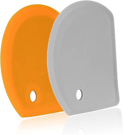 Silicone Dough Scraper with Stainless Steel Sheet, Curved Edge Flexible Bowl Scraper for Baking, Food Grade Silicone Bench Scraper for Sourdough Bread Proofing Basket, Set of 2, Gray & Orange,SAPID by SAPID