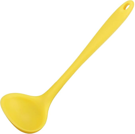 uxcell Silicone Soup Ladle Spoon 8.5 Inch Heat Resistant to 450°F One Piece Design Restaurant Kitchen Cooking Utensil for Serving Soup Yellow