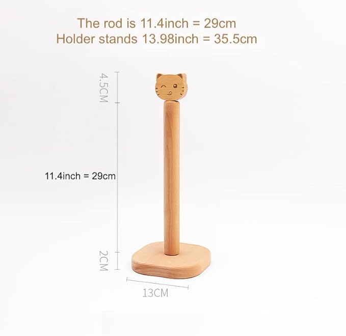 Cute Paper Towel Holder, Wooden Kitchen Roll Stand Organizer Free Standing, Housewarming Gift Present for Friends