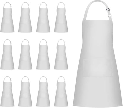 Jubatus 12 Pack Bib Aprons with 2 Pockets Cooking Chef Kitchen Apron for Women Men, White by Jubatus