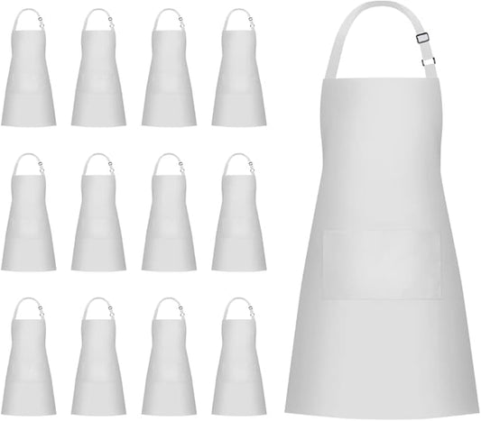 Jubatus 12 Pack Bib Aprons with 2 Pockets Cooking Chef Kitchen Apron for Women Men, White by Jubatus