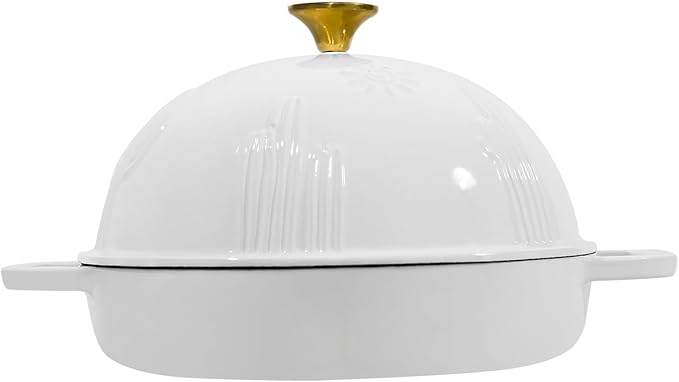 Flavehc Bread Oven Cast Iron Bread Dutch Oven with Cloche Lid for Bread Baking White Enameled Cast Iron Bread Oven with Dome Lid for Sourdough, 9.8 Inches - Image 3