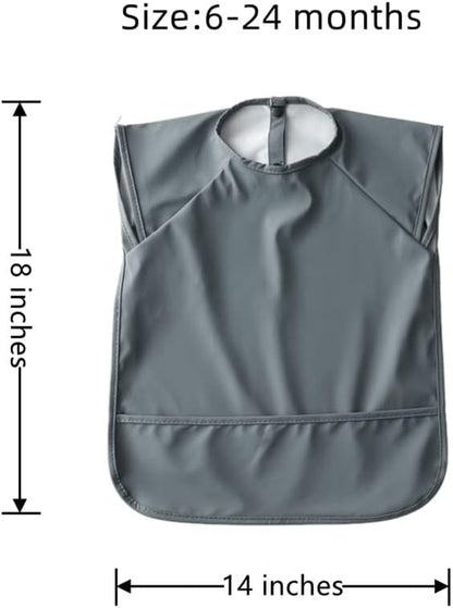 Waterproof Baby Bibs,Infant Toddler Extra Cover Feeding Bib With Food Catcher,Easy Clean & Washable