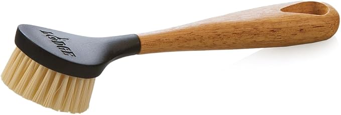 Lodge 10 Inch Scrub Brush - Wood Handle for Comfortable Grip - Skillet Scrubber with Tough Nylon Bristles - Black by Lodge