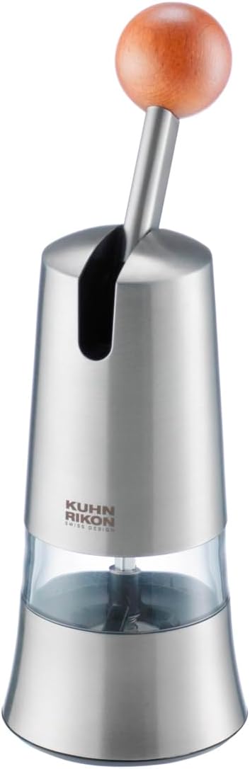 Kuhn Rikon Epicurean Adjustable Ratchet Grinder with Ceramic Mechanism for Salt, Pepper and Spices, 8.5 x 2.75 inches, Stainless Steel by KuhnRikon