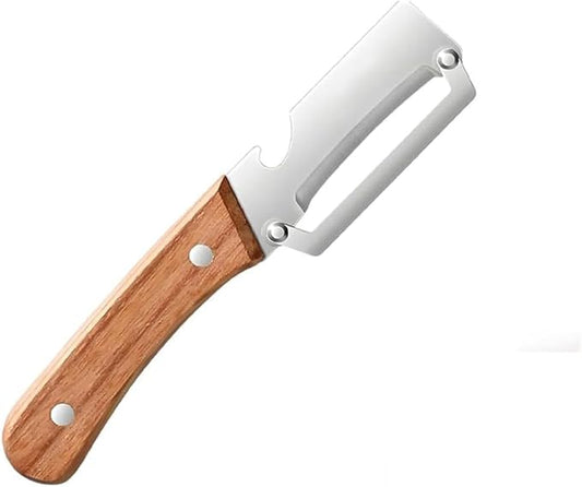 MultiFunctional Vegetable Peeler for Kitchen，Multifunctional Vegetable Peeler with Wooden Handle and Bottle Opener，2-in-1 Stainless Steel Kitchen Tool for Fruit Apple Potato Pumpkin Papaya (1) by Unknown