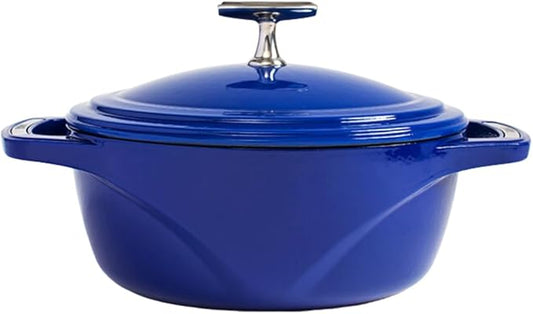 Lodge USA Enamel 4.5 Qt Enameled Cast Iron Dutch Oven - Cast Iron Cookware - Dutch Oven Pot with Lid - Smoothing Sailing Color - 4.5 Qt Capacity